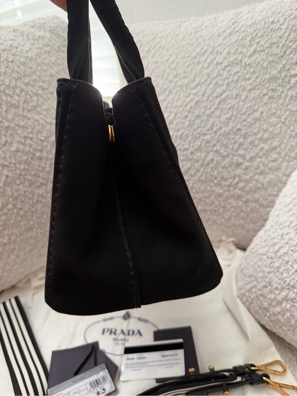Prada Black Canvas Tote with Gold Logo - Picture 12 of 15